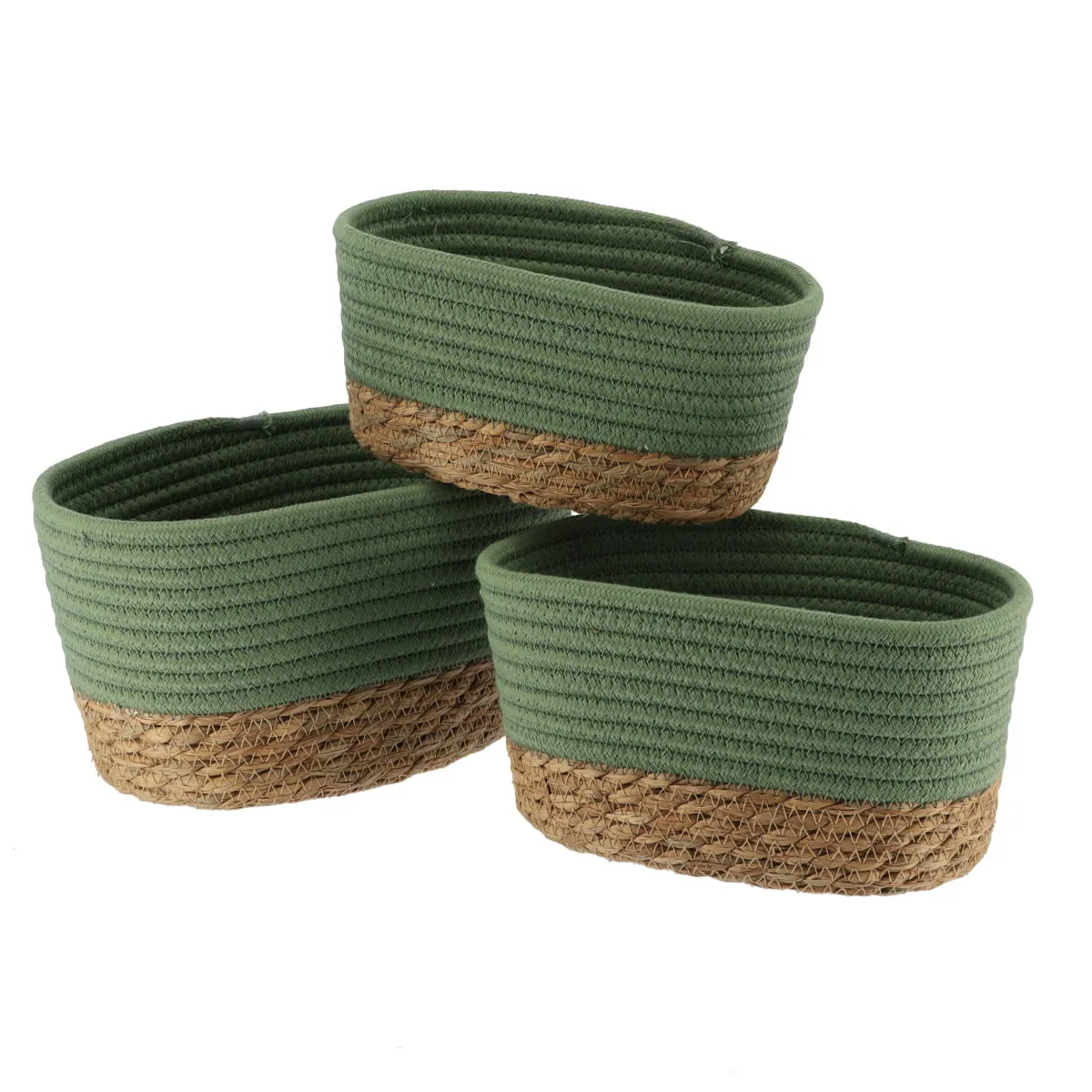 84164149 SET 3 X COȘURI RECTANGULARE BUMBAC/IARBA DE MARE - KAKI / BEJ | ORGANIZATOARE BAIE SET - imagine 1