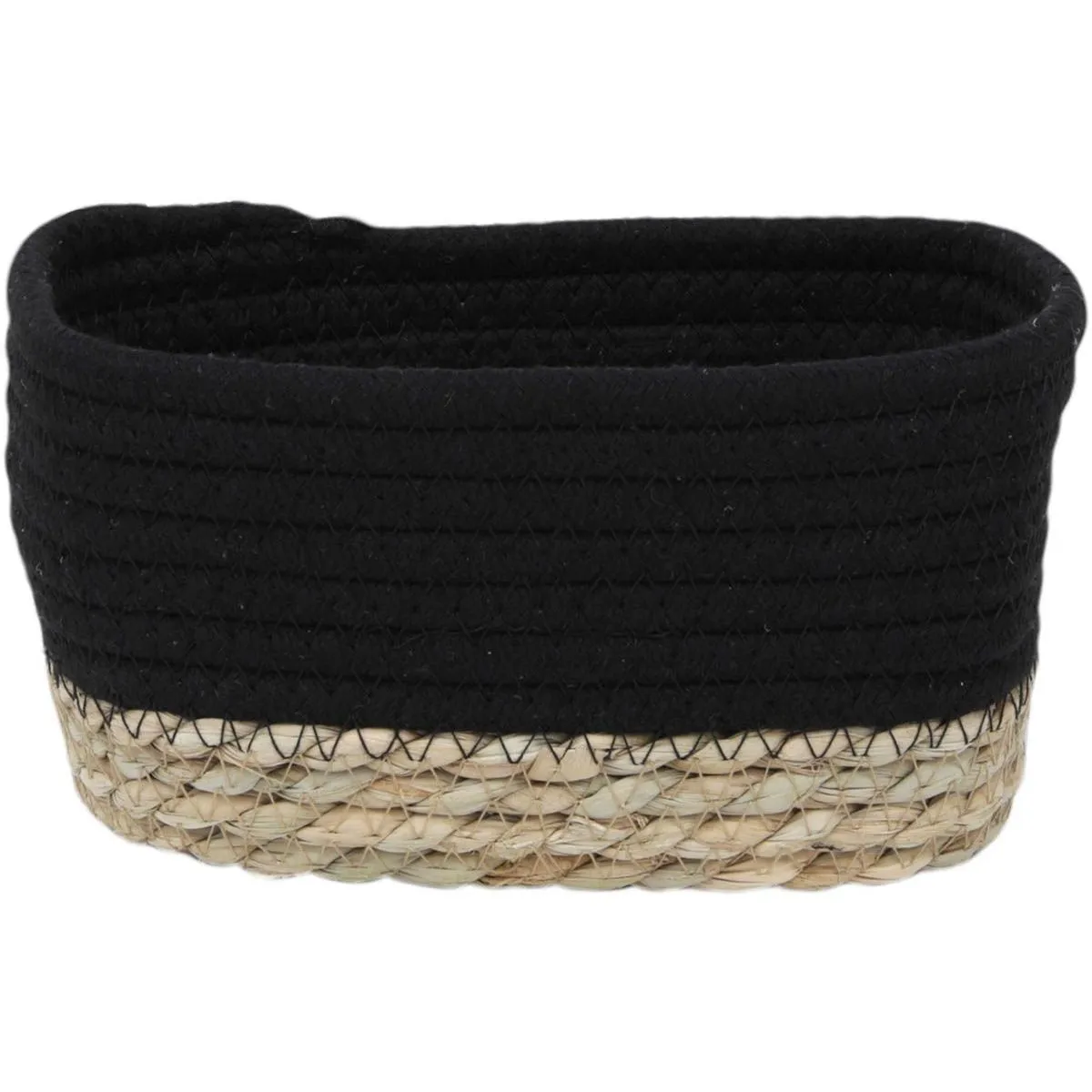 8416424703 COȘ MIC RECTANGULAR BUMBAC / IARBA DE MARE 19X11X10 CM - NEGRU / BEJ | ORGANIZATOARE BAIE - imagine 1