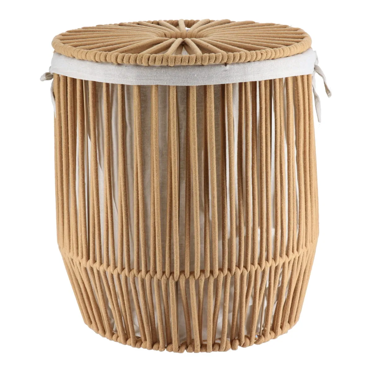 8422716501 COȘ RUFE MARE CU CAPAC EFECT SFOARĂ POLIESTER / BUMBAC 45X50 CM - GREIGE | ORGANIZATOARE BAIE - imagine 1