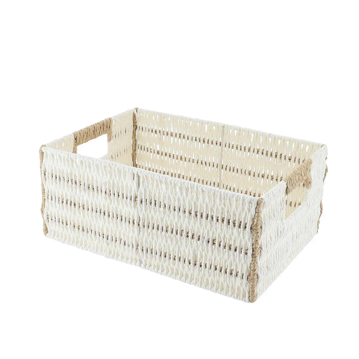 882410003 COȘ BICOLOR DEPOZITARE 34X23,5X14 CM - ALB / NATURAL | ORGANIZATOARE BAIE - imagine 1