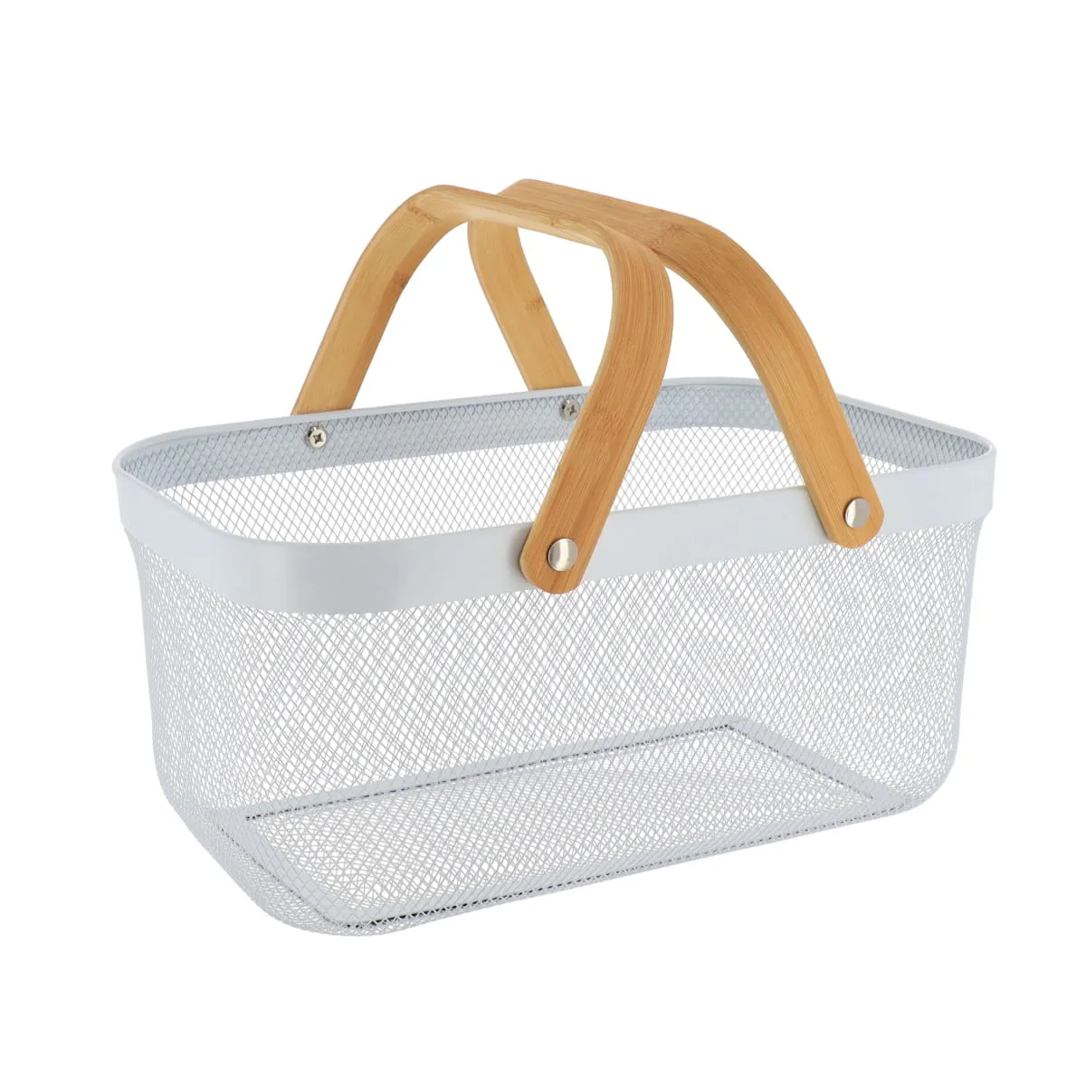 8861100 COȘ RECTANGULAR DEPOZITARE METAL / MANER BAMBUS - ALB | ORGANIZATOARE BAIE - imagine 1