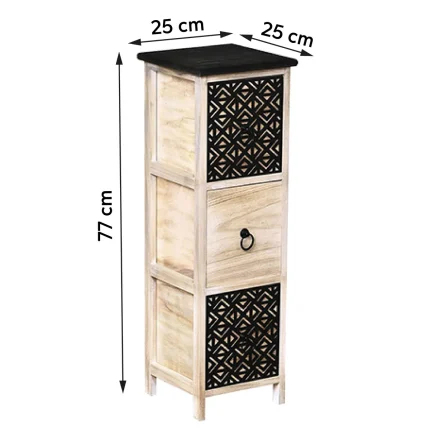 Corp mobilier MDF cu 3 sertare 77x25x25 cm - Natural/Negru imprimat | Mobilier depozitare baie - imagine 2