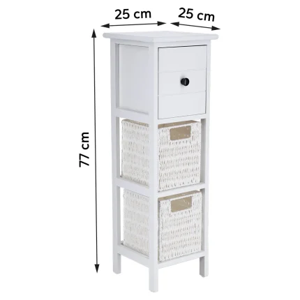 Corp mobilier MDF 1 sertar / 2 coșuri depozitare 77x25x25 cm - Alb | Mobilier depozitare baie - imagine 2