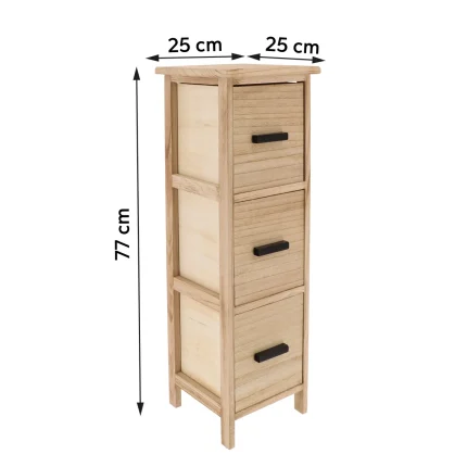 Corp mobilier MDF cu 3 sertare 77x25x25 cm - Natural | Mobilier depozitare baie - imagine 2