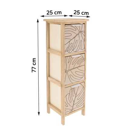 Corp mobilier MDF cu 3 coșuri gravate 77x25x25 cm - Alb/Natural | Mobilier depozitare baie - imagine 2