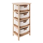 Corp mobilier lemn 4 coșuri Bumbac/Iarbă de mare 86×37,5×27,5 cm – Natural/Alb | Mobilier depozitare baie