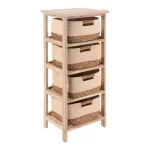 Corp mobilier lemn 4 coșuri Bumbac/Iarbă de mare 86x37,5x27,5 cm - Natural/Bej | Mobilier depozitare baie