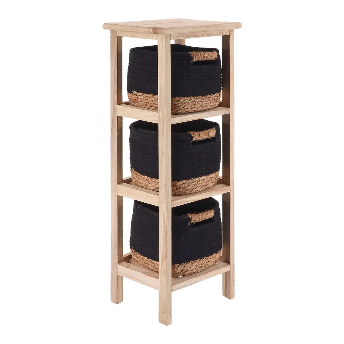 98260103 CORP MOBILIER LEMN 3 COȘURI BUMBAC/IARBA DE MARE - NATURAL / NEGRU | MOBILIER DEPOZITARE BAIE - imagine 1