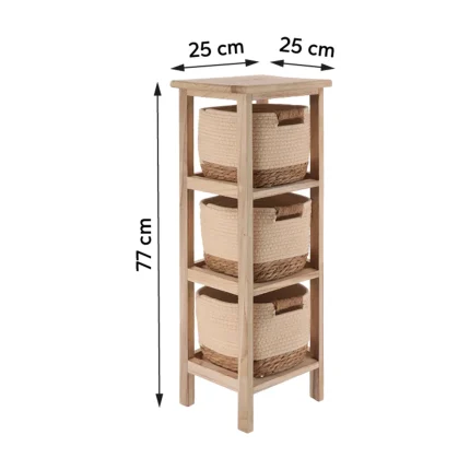 Corp mobilier lemn 3 cosuri Bumbac/Iarba de mare 77x25x25 cm - Natural/ Bej | Mobilier depozitare baie - imagine 2