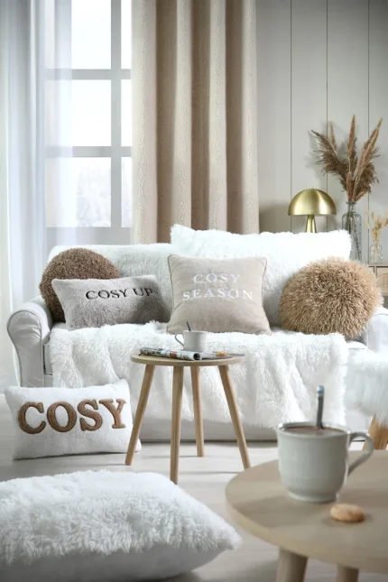 Pernă decorativă Cosylife Diam 40, culoare greige, 100% poliester - imagine 5