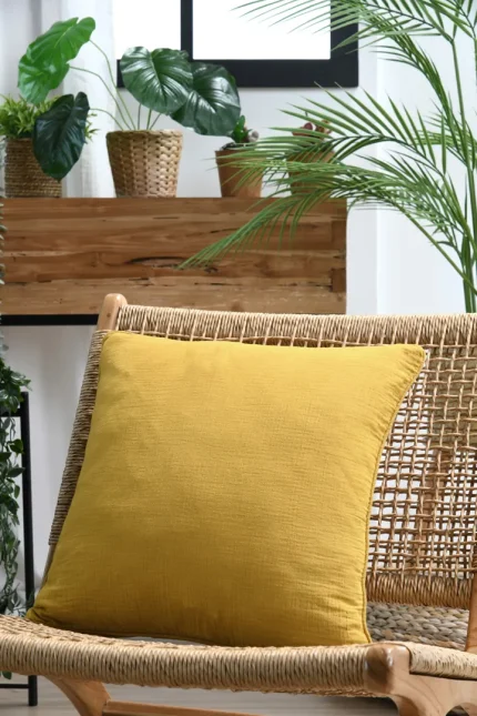 Pernă decorativă Coline 45X45 cm, culoare muștar, 100% bumbac - imagine 6