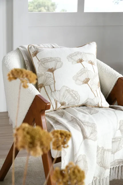 Pernă decorativă Oriana 45X45 cm, culoare natural, 45% poliester 55% bumbac - imagine 5