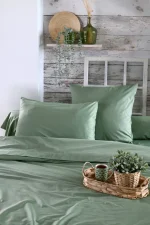 Cearșaf cu elastic Elysee 90X190 cm, culoare gri verde, 100% bumbac - imagine 4