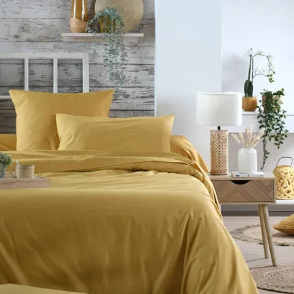 Cearsaf de pilotă Elysee pat dublu 240X220 cm, culoare Mustar, 100% bumbac OEKO TEX