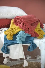 Pătură Sanchez 125X150 cm, culoare muștar, 100% bumbac - imagine 3