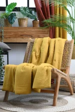 Pătură Coline 125X150 cm, culoare Muștar, 100% bumbac
