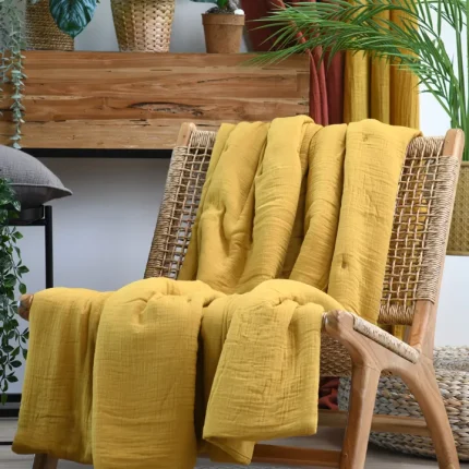 Pătură Coline 125X150 cm, culoare Muștar, 100% bumbac