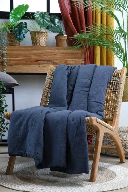 Pătură Coline 125X150 cm, culoare albastru, 100% bumbac - imagine 4