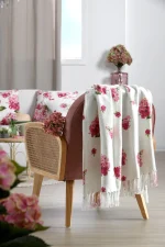 Pătură Printemps 125x150 cm, culoare Roz/Alb, 55% bumbac, 45% poliester