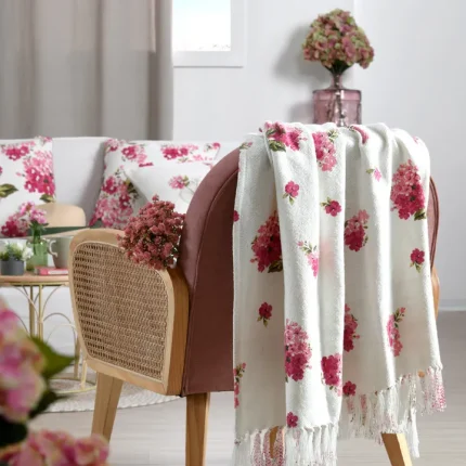 Pătură Printemps 125x150 cm, culoare Roz/Alb, 55% bumbac, 45% poliester