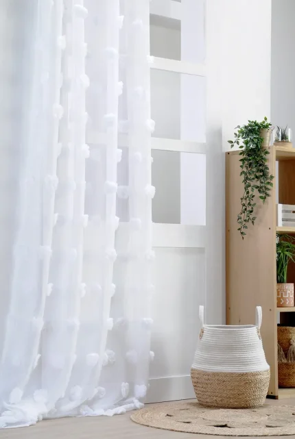 Perdea Pompinou 135X260 cm, culoare alb, 100% poliester - imagine 3