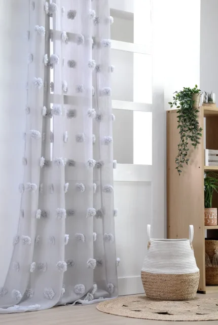 Perdea Pompinou 135X260 cm, culoare gri perlă, 100% poliester - imagine 3